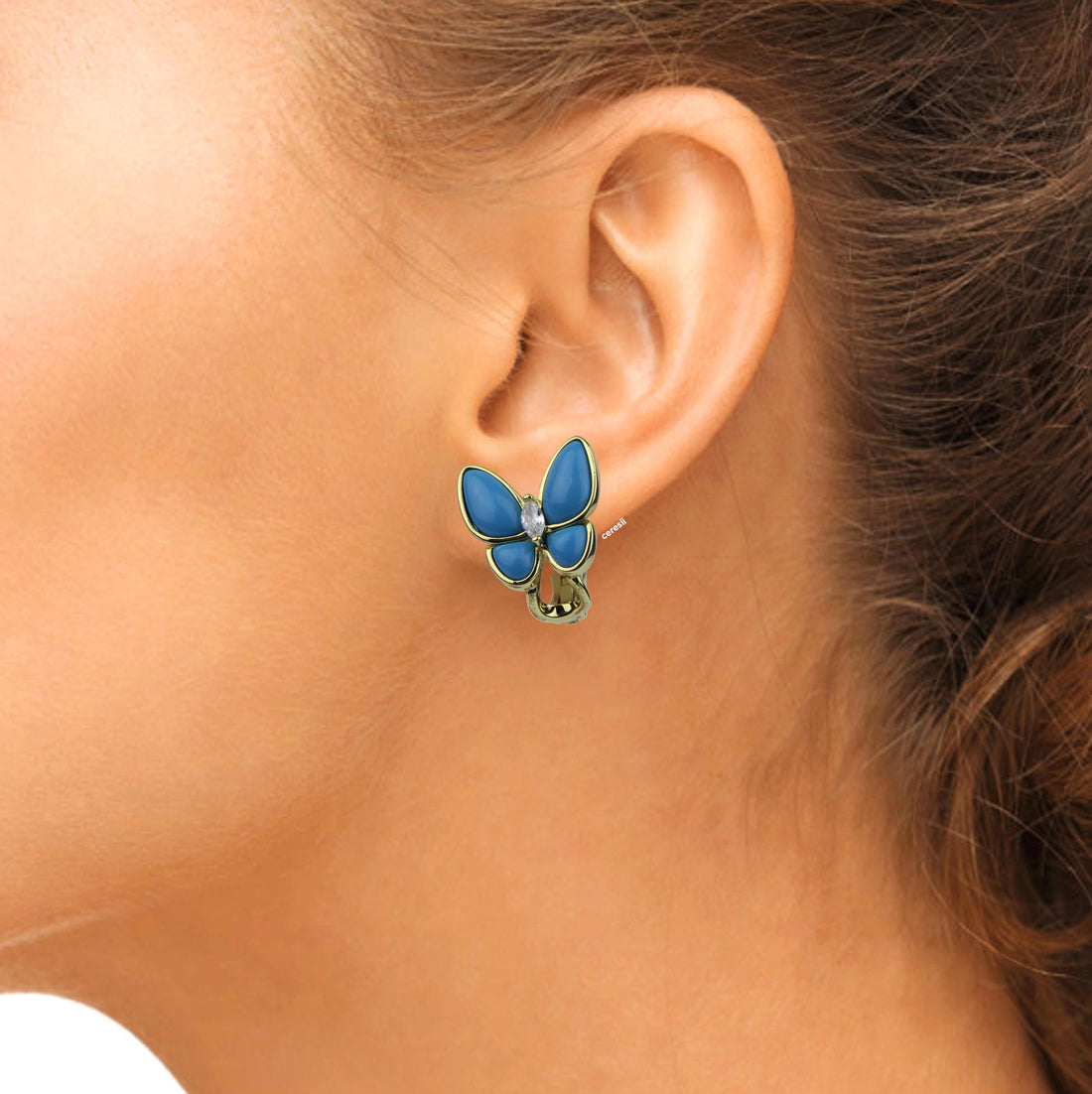 Aretes Tipo V C Mariposa Azul